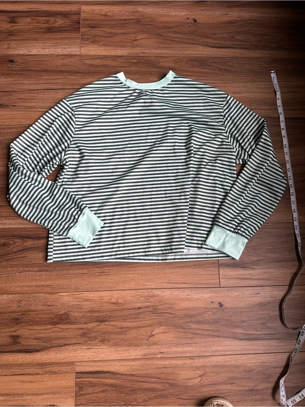 SHEIN Mint and Navy Striped Long Sleeve Crewneck